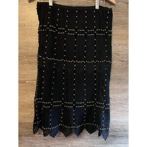 Crochet Studded Skirt Black Vintage MIDI Festival Gothic Boho Western Sz S/M